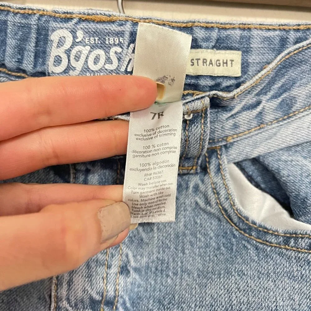 Oshkosh B'Gosh Kids Girls Light Wash Distressed Straight Leg Jeans Size 7R